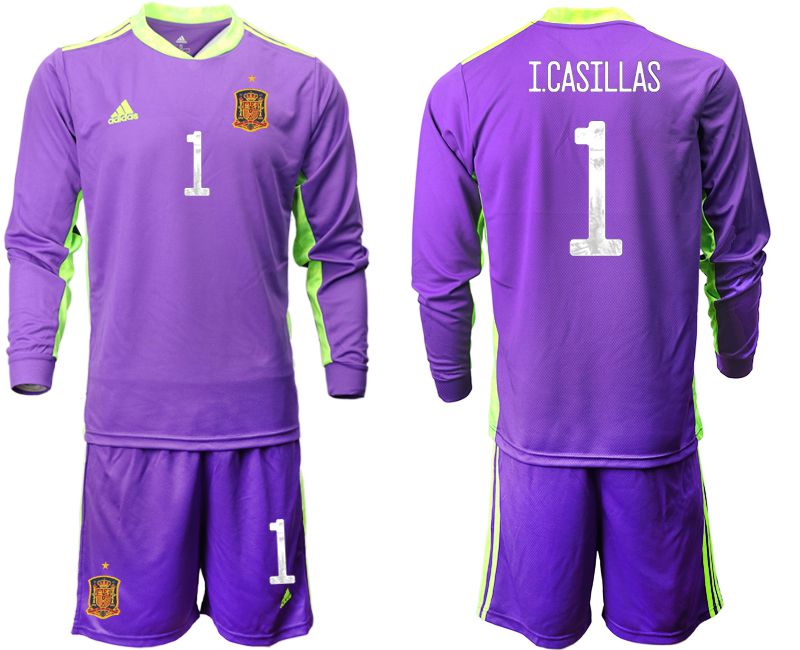 Men 2021 World Cup National Spain purple long sleeved Goalkeeper #1 Soccer Jerseys